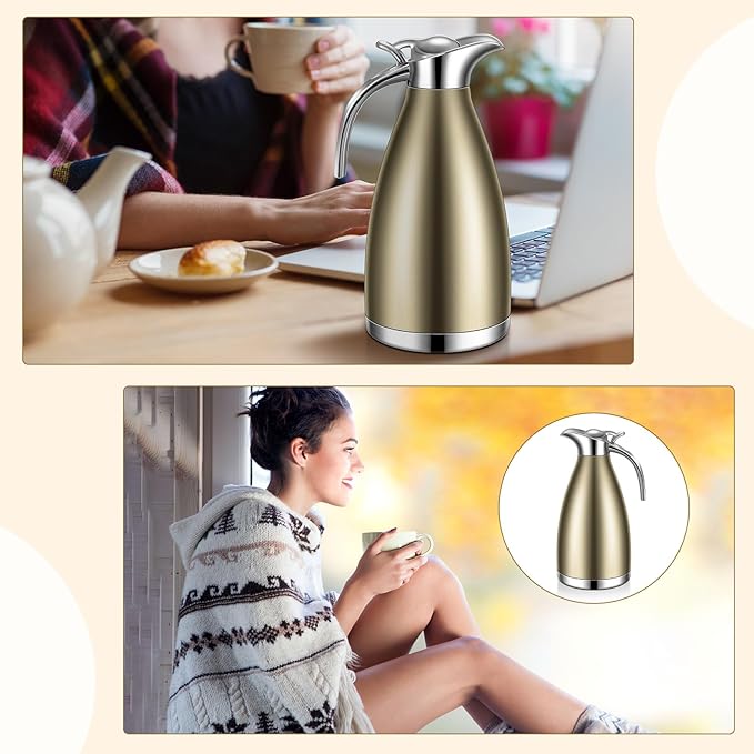 Uiifan 2 Pcs 68 oz Thermal Coffee Carafe Insulated Stainless Steel Coffee Carafe - Image 6