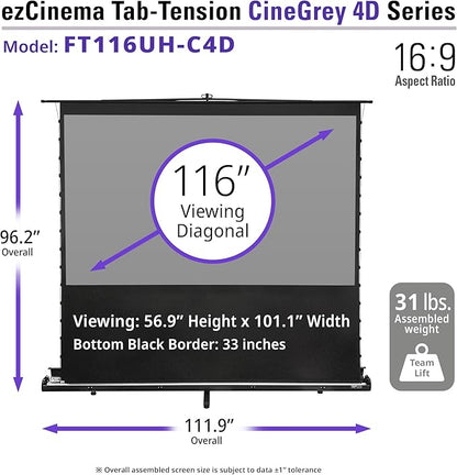 Elite Screens ezCinema Tab-Tension CineGrey 4D, 116-inch 16:9, Manual Floor - Image 4