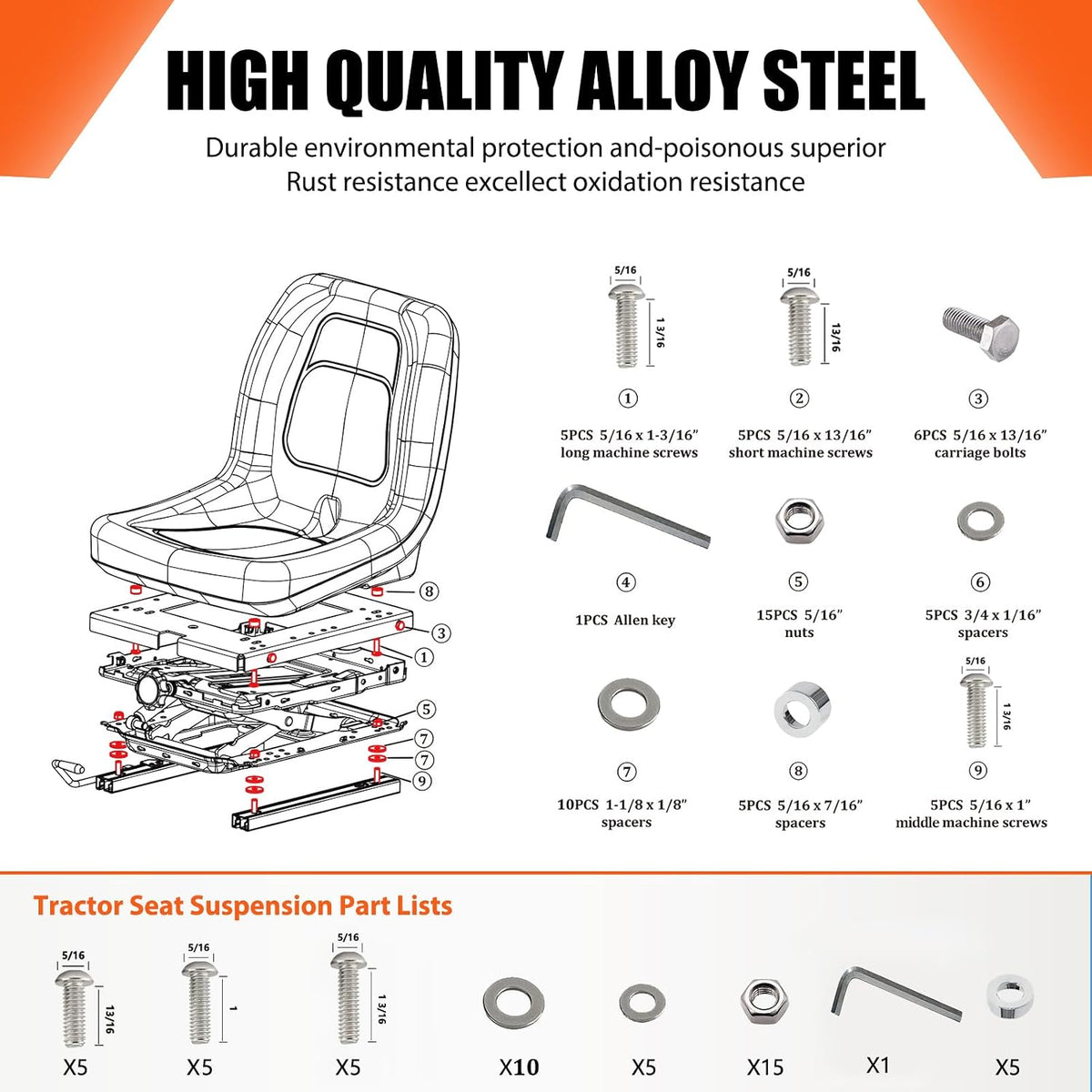 Seat Suspension Kit Without Seat Slider for Zero Turn Lawn Mower Tractor Fork...