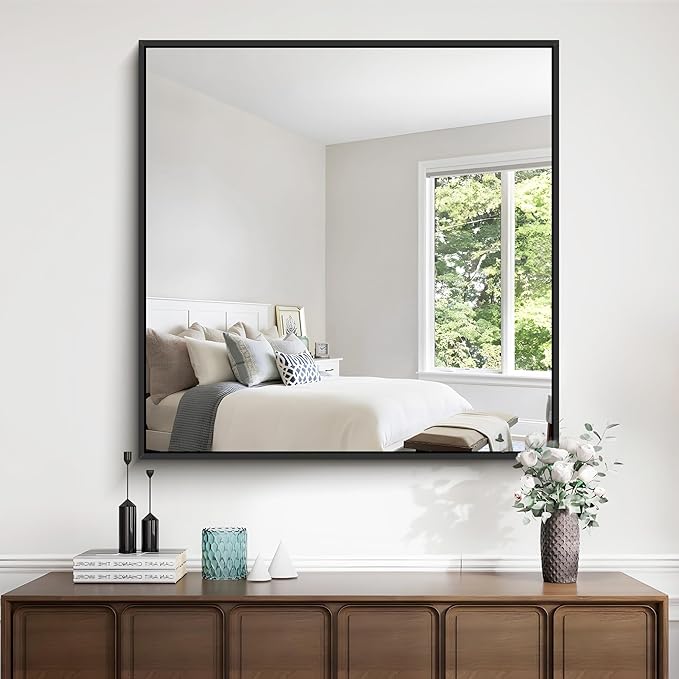 Black Bathroom Mirror for Wall, 30x30 Inch Rectangle Mirrors - Image 2