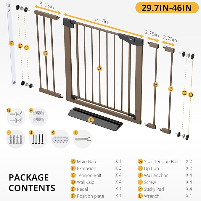 Cumbor 29.7-46" Baby Gate for Stairs, Mom's Choice Awards Winner-Auto Close Dog - Image 7