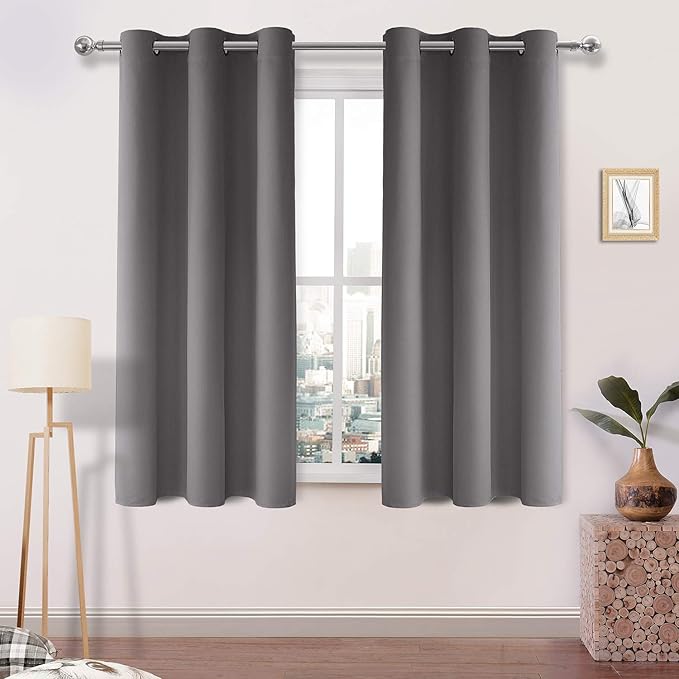 DWCN Grey Blackout Curtains 45 Inch Length, Thermal Curtain by DWCN