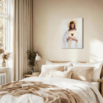 Framed Jesus Sacred Heart Christian Religious Wall Art Decor Canvas Print Print Poster Artwork Christian Home Decor Gallery for prayer room Bedroom Living Room 12x16 Inch Ready to Hang