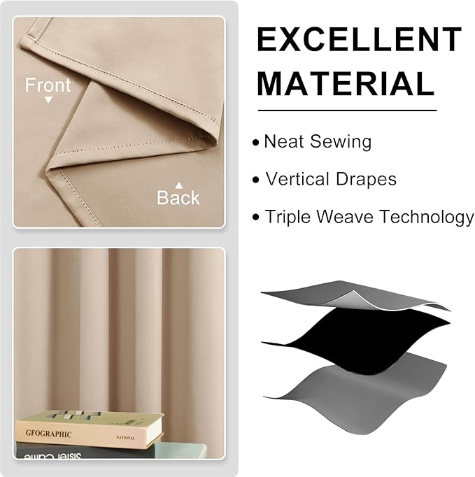 DWCN Beige Blackout Curtains for Bedroom, Room Darkening Thermal Insulated - Image 3