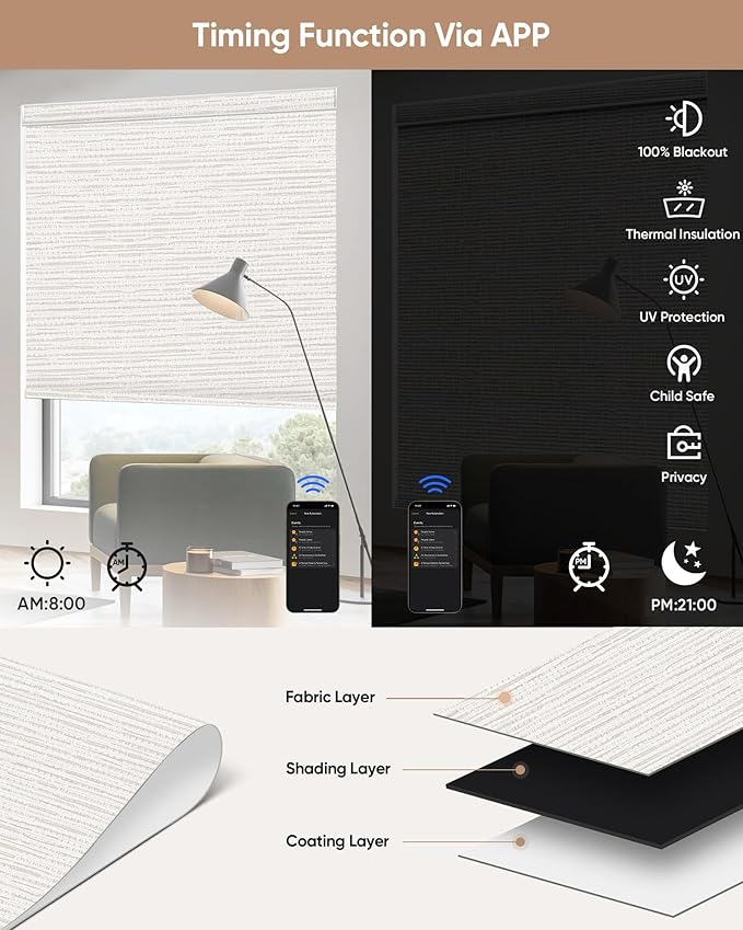 Kincmo Motorized Blinds with Remote, 100% Blackout Motorized Roller Shades Work - Image 4