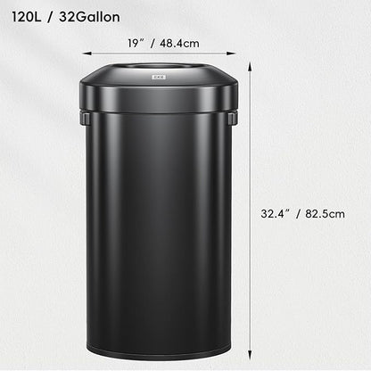 EKO Urban 32 Gallon Round Black Stainless Steel Open Top Waste Bin, Tall - Image 2
