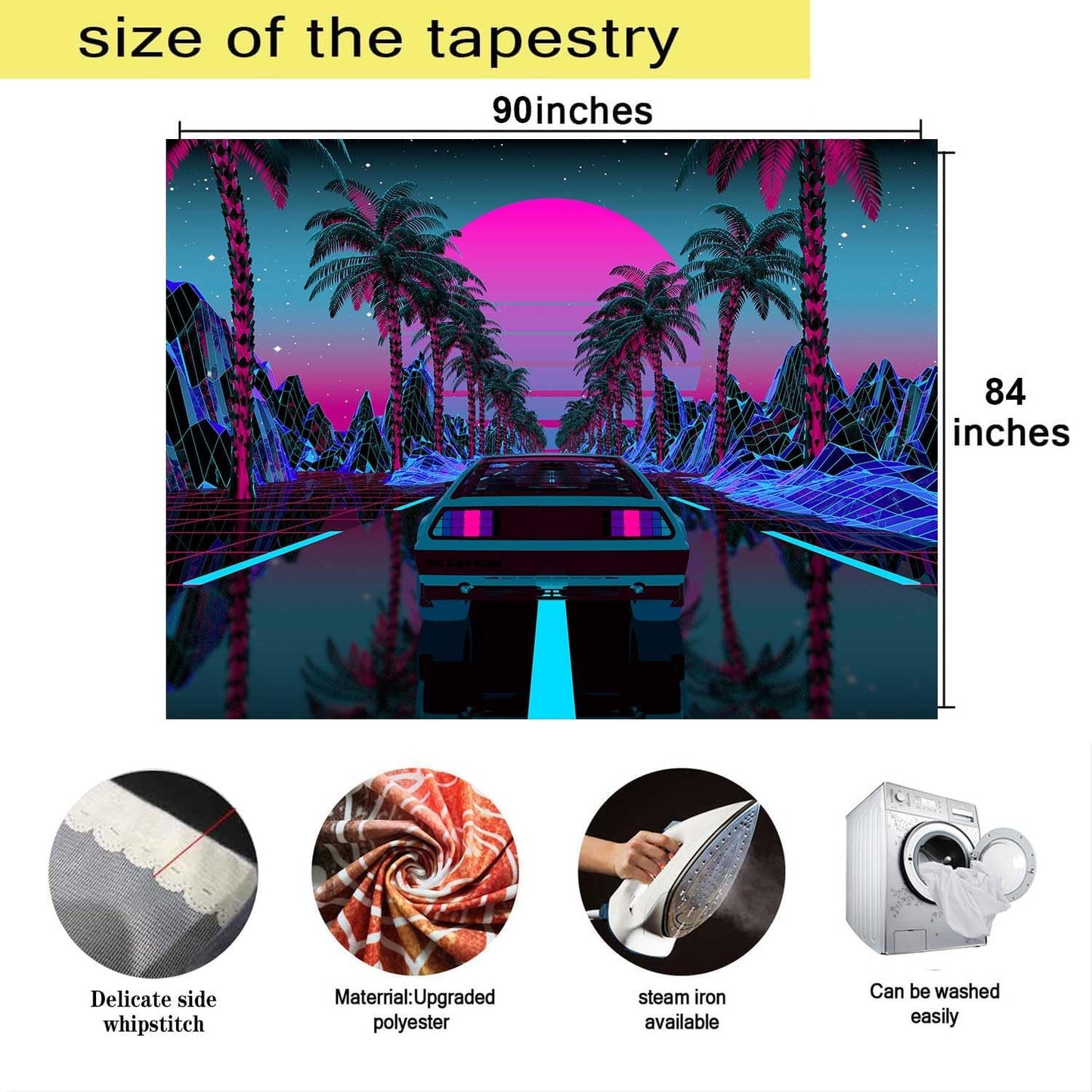 Ine Ive Urban Street Scene Tapestry Cars Palm Trees Sunset Starry Sky Wall Decoration Psychedelic Colorful Punk Tapestry for Living Room Bedroom Decor (#1, 90 * 84)