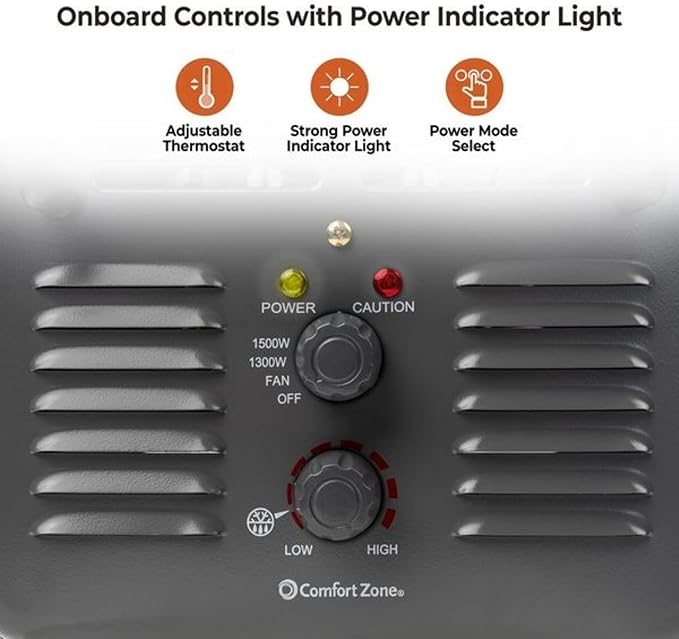Comfort Zone Utility Space Heater, 1500W Electric Garage Heater - Image 3