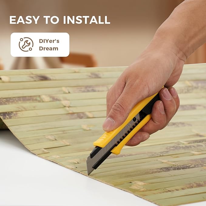 OUZUGIE 1 Pack 96x48 Inch Natural Bamboo Wall Panel – Green Burned Pole Wrap - Image 6