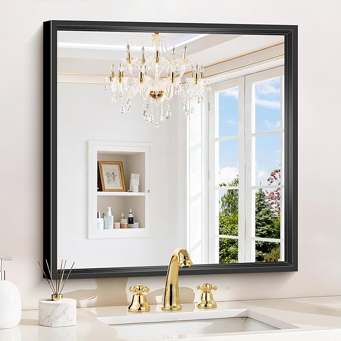 24x24 Square Black Mirror, Bathroom Mirrors - Image 9