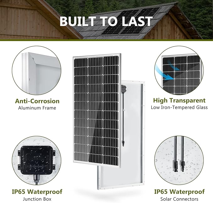 HQST 2pcs 100W 12V Monocrystalline Solar Panel, Waterproof - Image 5