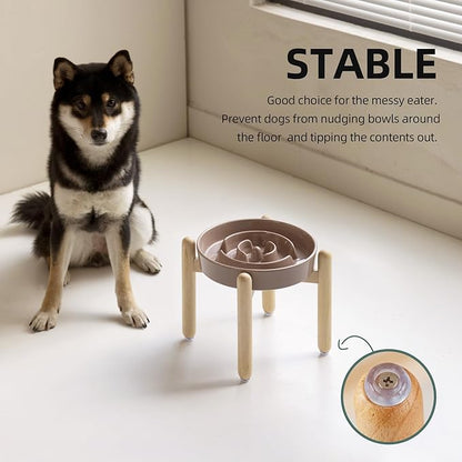 Ceramic 1.6 Cup Raised Slow Feeder Dog Bowl Set, Elevated Wooden Stand - Image 6