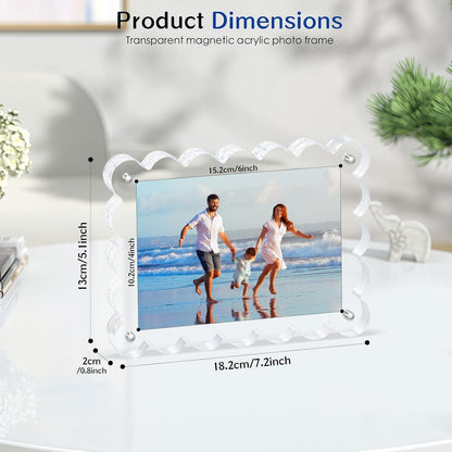 Scalloped Magnetic Picture Frame 4x6 Inch-2Pack Photo Frames | Clear frame,20mm Thick Double-Sided Magnet Design, Horizontal/Vertical Stand,Trendy Desktop Display for Home/Office Decor