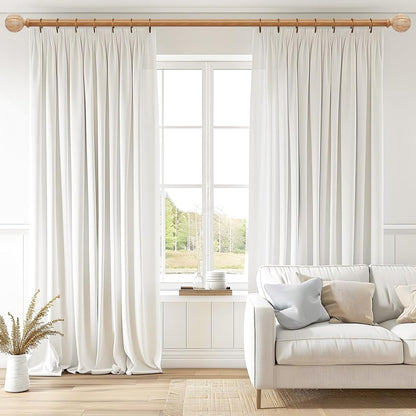 2 Pack Wood Curtain Rod for Windows 48 to 84 Inch, 1'' Diameter Adjustable Heavy Duty Rustic Farmhouse Drapery Rods with Boho Imitation Wooden Grain Decorative Finials, Size: 30''-88'' – Light Wood