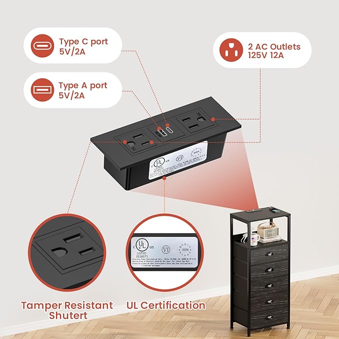 5-Drawer Dresser with Charging Station & Voice Control LED Light, Modern - Image 5