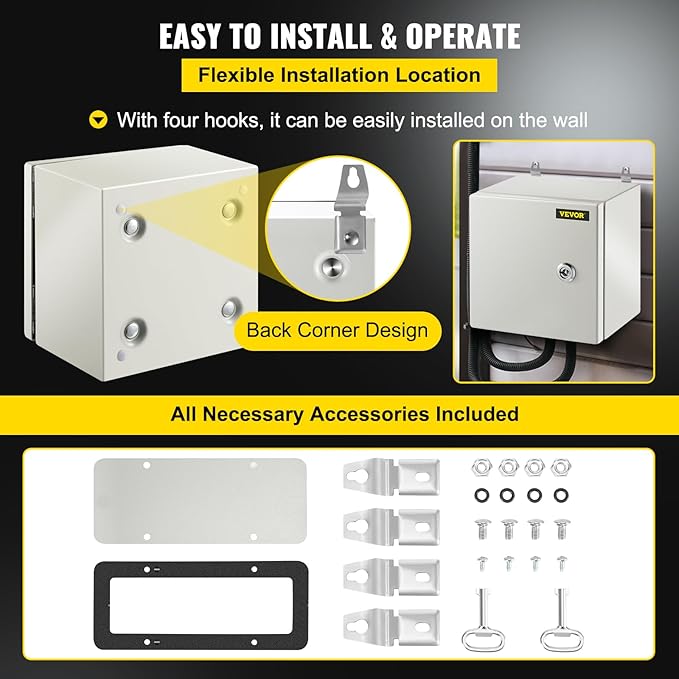 VEVOR NEMA Steel Enclosure, IP66 Waterproof & Dustproof, Outdoor/Indoor - Image 6