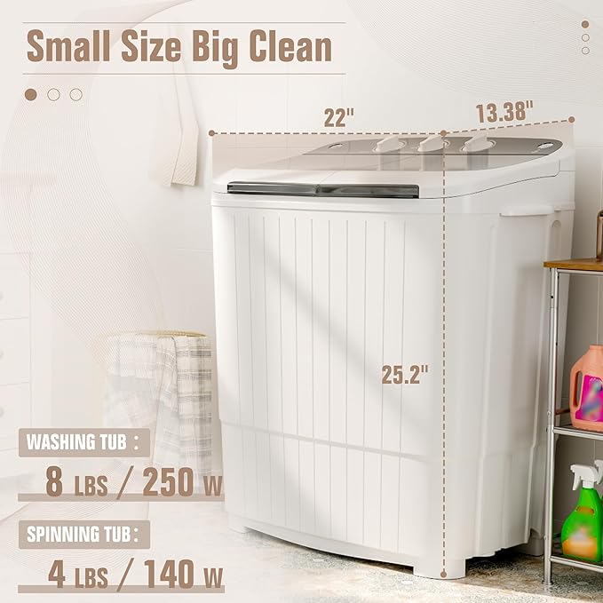 SUNCROWN Portable Washing Machine 16lbs, Compact Twin Tub Semi Automatic Washer - Image 3