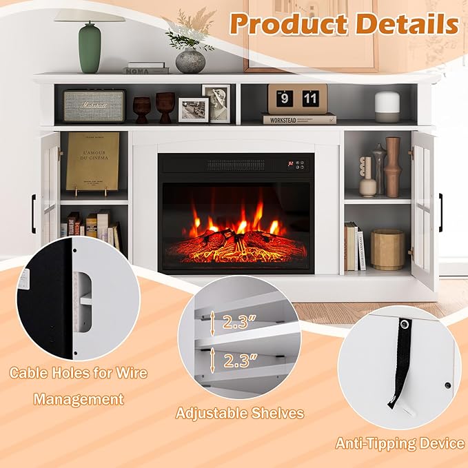 SIMOE 58 in TV Stand with 23 Inch 5100BTU Fireplace, Electric Fireplace TV - Image 2