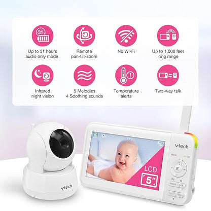 VTech Video Baby Monitor with 5" LCD Screen, Night Vision, 1000ft Range - Image 2