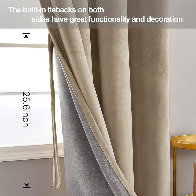 JIUZHEN Taupe Velvet Curtains 96 inches - Image 3