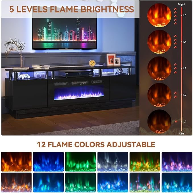 Fireplace TV Stand with Two Hinged Doors - Image 4