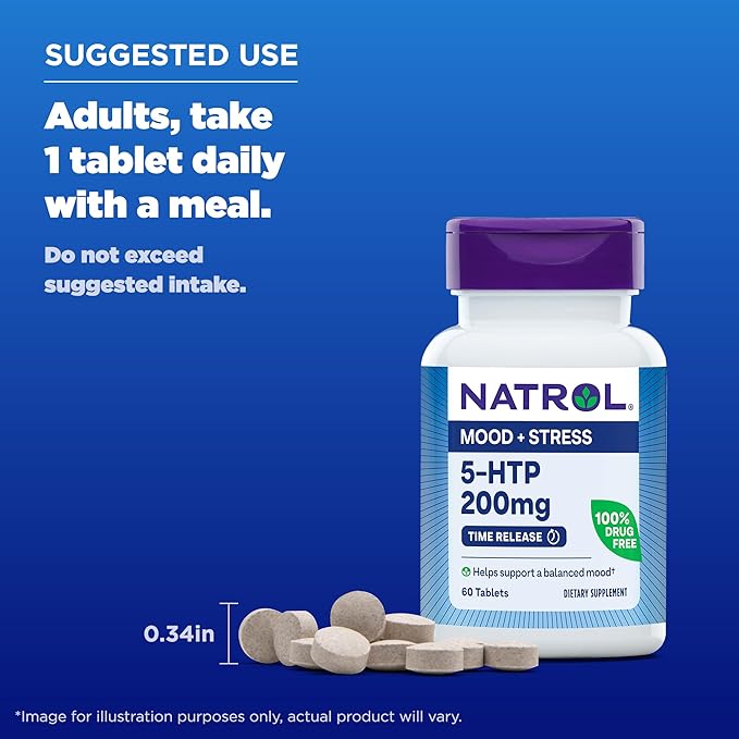 Natrol 5-HTP 200mg Dietary Supplement to Support a Balanced Mood, 60 Time - Image 6