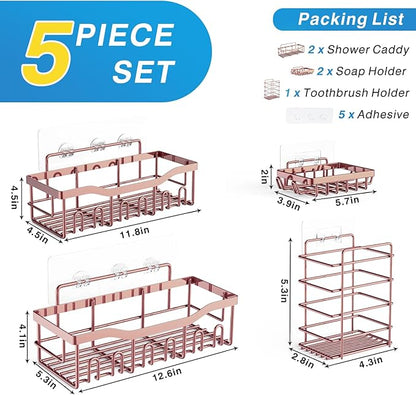 EUDELE 5-Pack Rustproof Stainless Steel Shower Caddy – No Drill Adhesive - Image 7