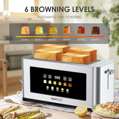 Geek Chef Long Slot Toaster 4 Slice, 1.5" Touch Screen Extra Wide Slots - Image 5