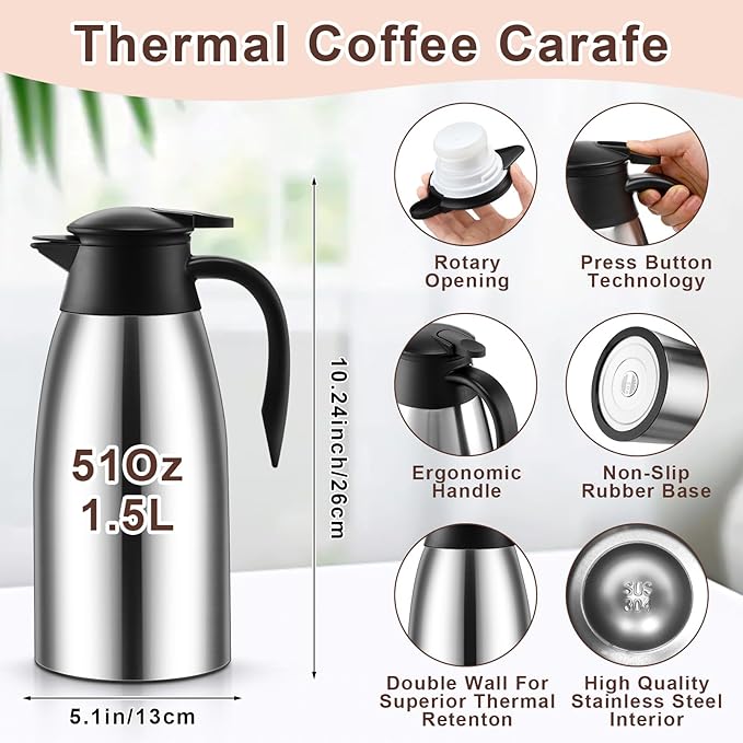 Norme 2 Pcs Thermal Coffee Carafe Insulated Stainless Steel Coffee Carafe - Image 2