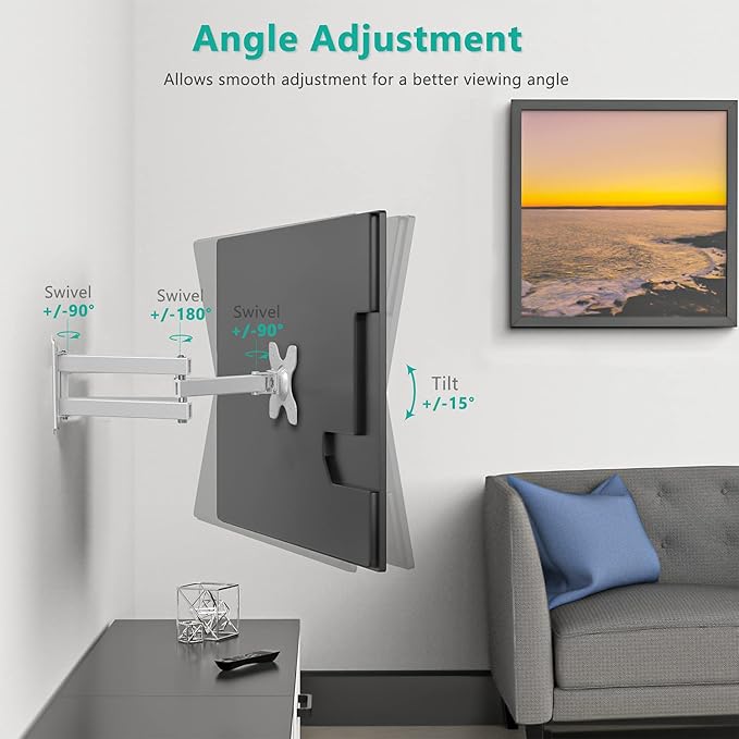 WALI TV Wall Mount Articulating LCD Monitor Full Motion 15 inch Extension Arm - Image 3