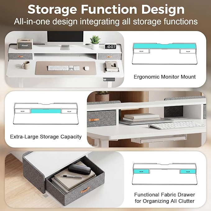 Electric Standing Desk with Drawers, 63 Inch Height Adjustable Desk with Power - Image 5