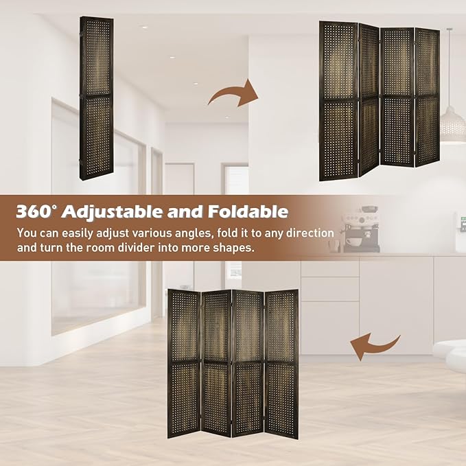 ECOMEX 4 Panel Room Divider, 5.6Ft Pegboard Display Wooden Room Divider Folding - Image 5
