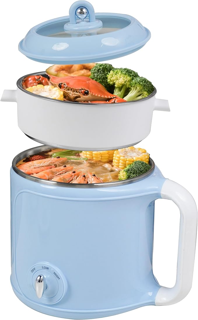 Hot Pot Electric with Steamer，2.0 L Ramen Cooker，Mini Portable Hot Pot by Unknown