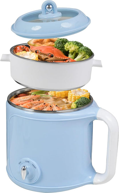 Hot Pot Electric with Steamer，2.0 L Ramen Cooker，Mini Portable Hot Pot by Unknown