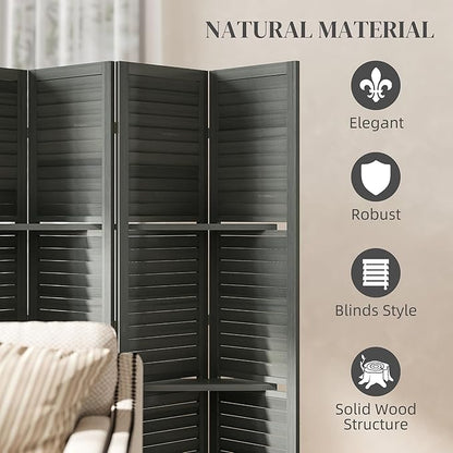 HOMCOM Room Divider, 6 Panel 67" Tall Wood Privacy Screen - Image 5