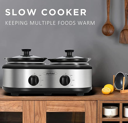 Sunvivi Dual Pot Slow Cooker, 2 Pot Small Mini Crock Buffet Server and Warmer - Image 7