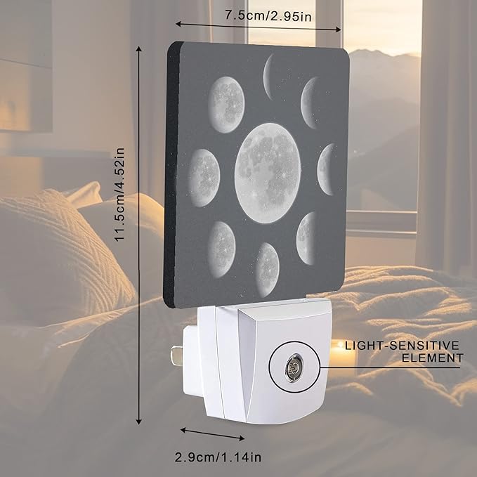 Smoaffly Moon Phases Night Light Plug-in LED Nightlights Auto Sensor Night Lamp - Image 4