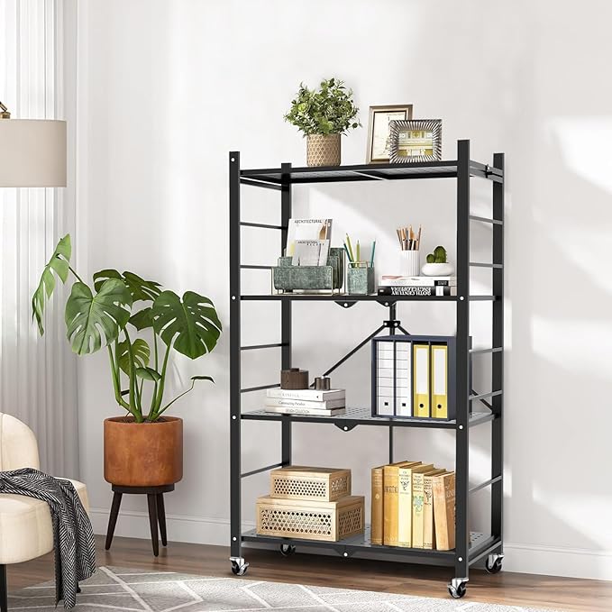 Himix Storage Shelves with 20 Hooks, 4-Tier Foldable Shelves - Image 2