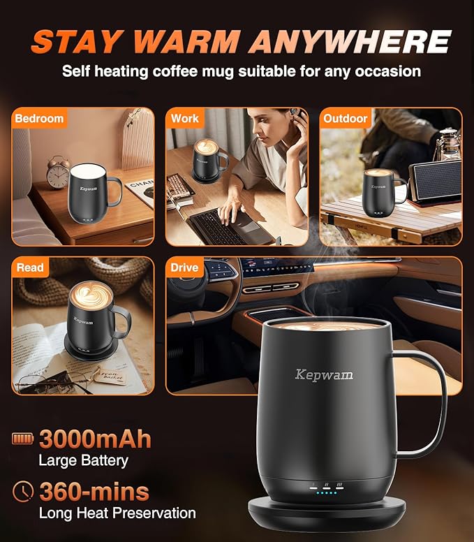 Kepwam Self Heating Coffee Mug T2, 16oz Smart Heated Coffee Mug, 150 Min - Image 4