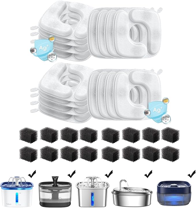 Veken Cat Water Fountain Filters, 16 Pack Replacement Filters & 16 Pack by Veken