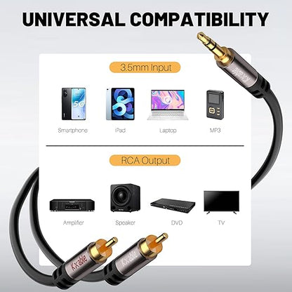 2 Pack 8FT 3.5mm to RCA Stereo Audio Adapter Cable, Auxiliary RCA Y Splitter - Image 6