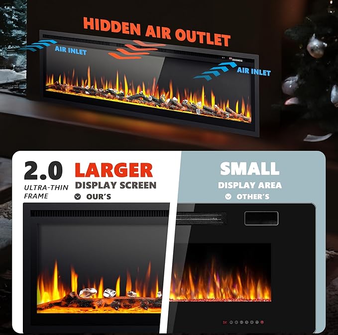 EUHOMY 60 Inch Electric Fireplace Recessed Wall Mounted Freestanding - Image 2