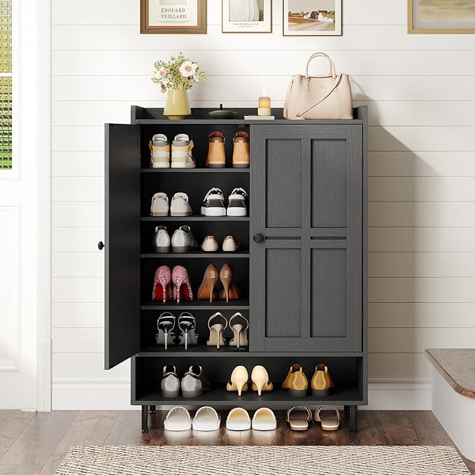 ONBRILL Shoe Cabinet with Cross Molding Doors, 6-Tier Shoe Storage Cabinet with - Image 6