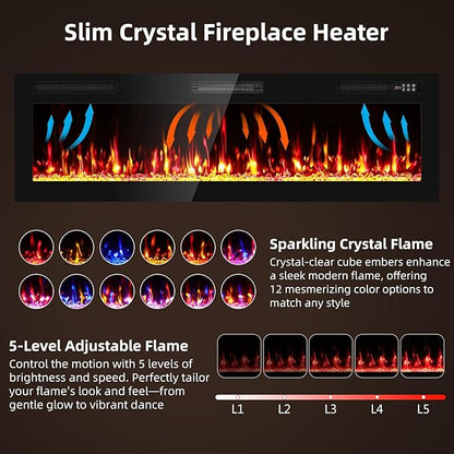 Narrow Bezel Electric Fireplace-50 inch Fireplace Wall Mount/Recessed-Ultra - Image 3