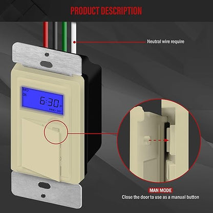 Enerlites 7 Days Digital in-Wall Programmable Timer Switch - Image 3