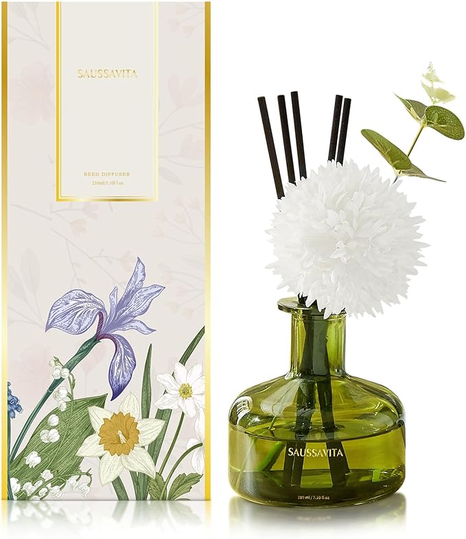 Flower Reed Diffusers Set, 7.10 oz Cedar Scented Diffuser by SAUSSVITA