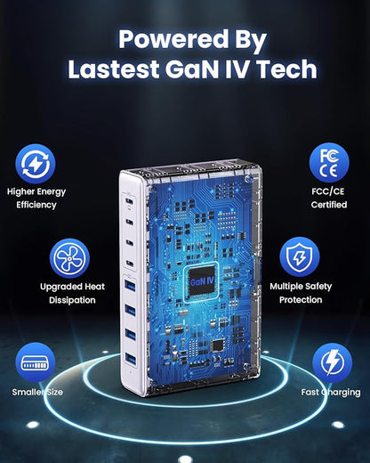 200W USB C Charger Block, GaN IV Charging Station 8 Ports, QC4.0 Fast Charging - Image 2
