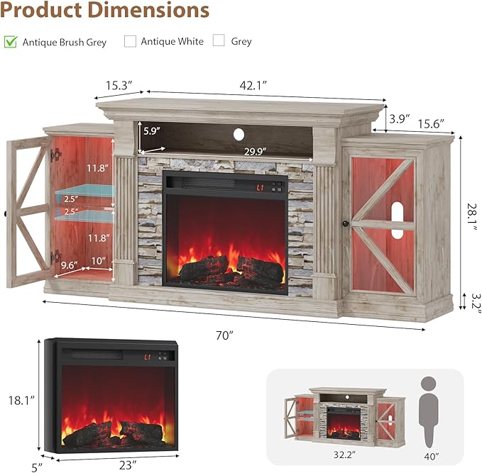 QUW Electric Fireplace TV Stand, Modern TV Console Table - Image 4