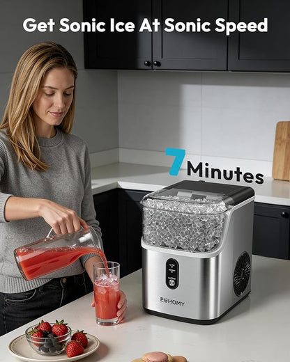 EUHOMY Nugget Ice Maker Countertop, Ready in 7 Mins, 34Lbs/24H Pebble Ice Maker - Image 2