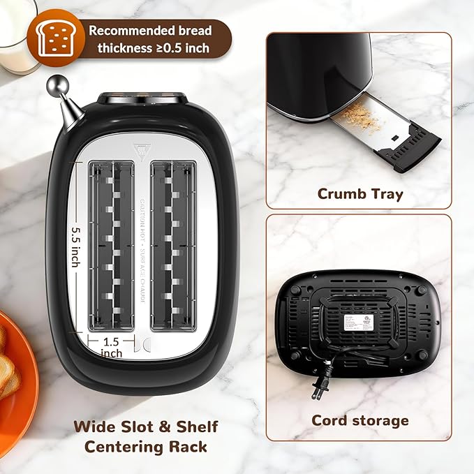 Mecity Toaster 2 Slice, Touch Screen Wide Slot Retro Toaster - Image 6